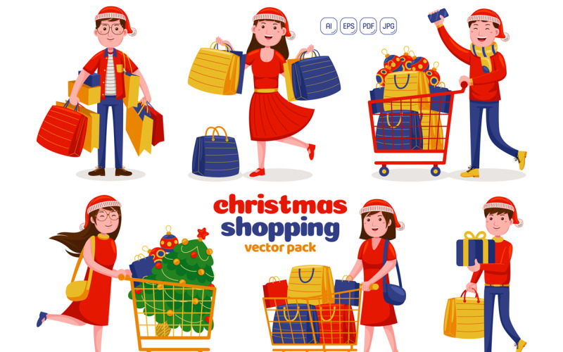 Christmas Shopping Vector Pack Vector Graphic