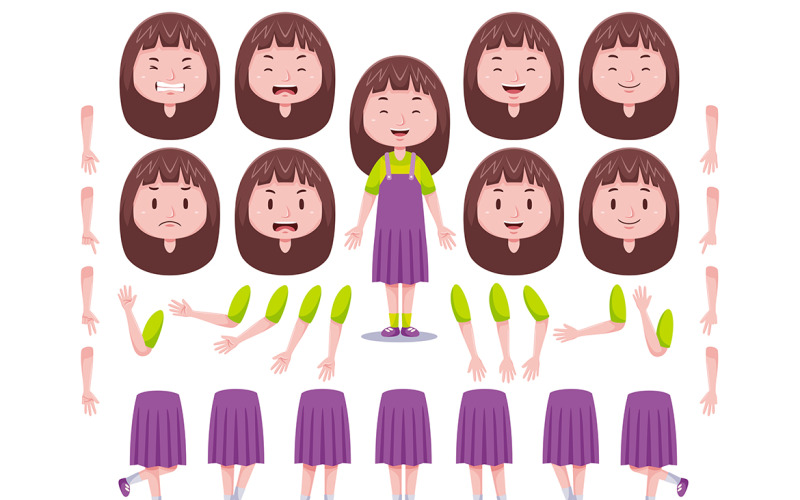 Front View Cute Girl Character Creation Set #02 Vector Graphic