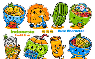 Indonesia Food and Drink Cute Character