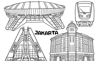 Jakarta City Kawaii Doodle Line Art #02