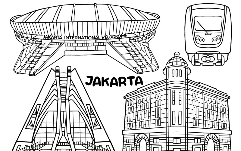 Jakarta City Kawaii Doodle Line Art #02 Vector Graphic