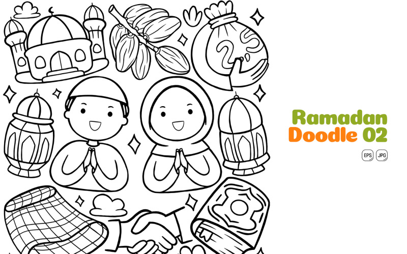 Ramadan Doodle Vector Pack Line Art #02 Vector Graphic