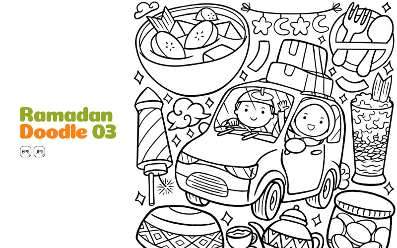 Ramadan Doodle Vector Pack Line Art #03 Vector Graphic