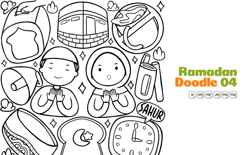 Ramadan Doodle Vector Pack Line Art #04 Vector Graphic