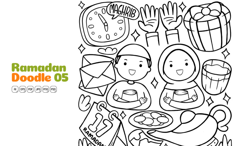 Ramadan Doodle Vector Pack Line Art #05 Vector Graphic