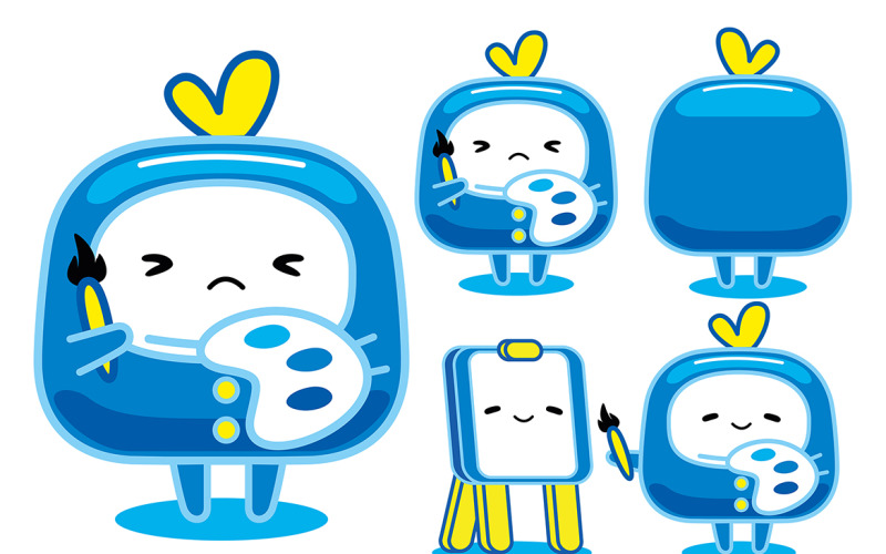 Blue Mascot Character (Artist) Vector Illustration Vector Graphic