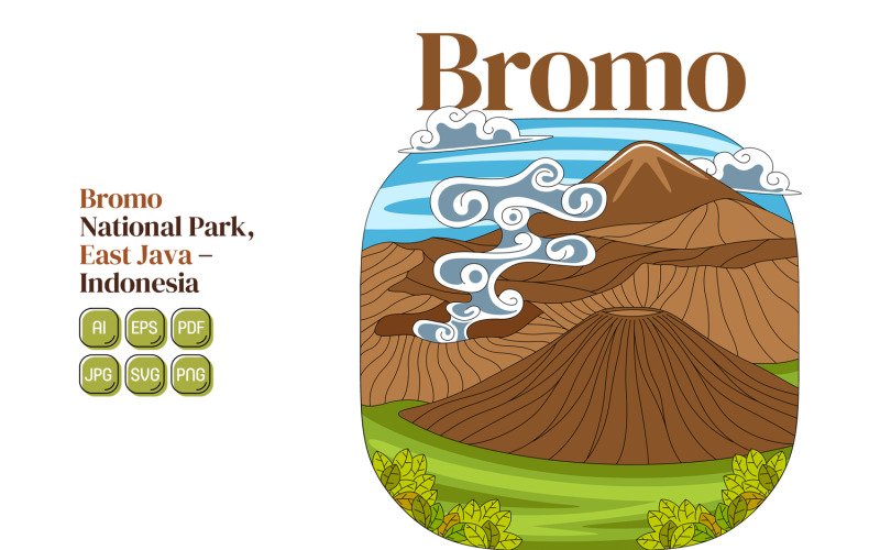 Bromo National Park Vector Illustration Vector Graphic