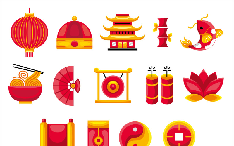 Chinese Graphic Elements (Flat Shadow) Vector Graphic