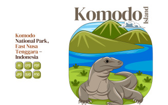 Komodo Island Vector Illustration