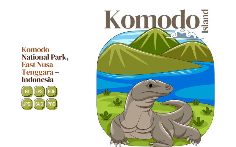 Komodo Island Vector Illustration Vector Graphic
