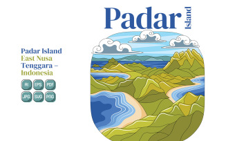 Padar Island Vector Illustration