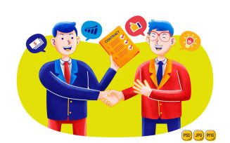 Two businessmen deal contract illustration