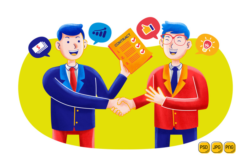 Two businessmen deal contract illustration Illustration