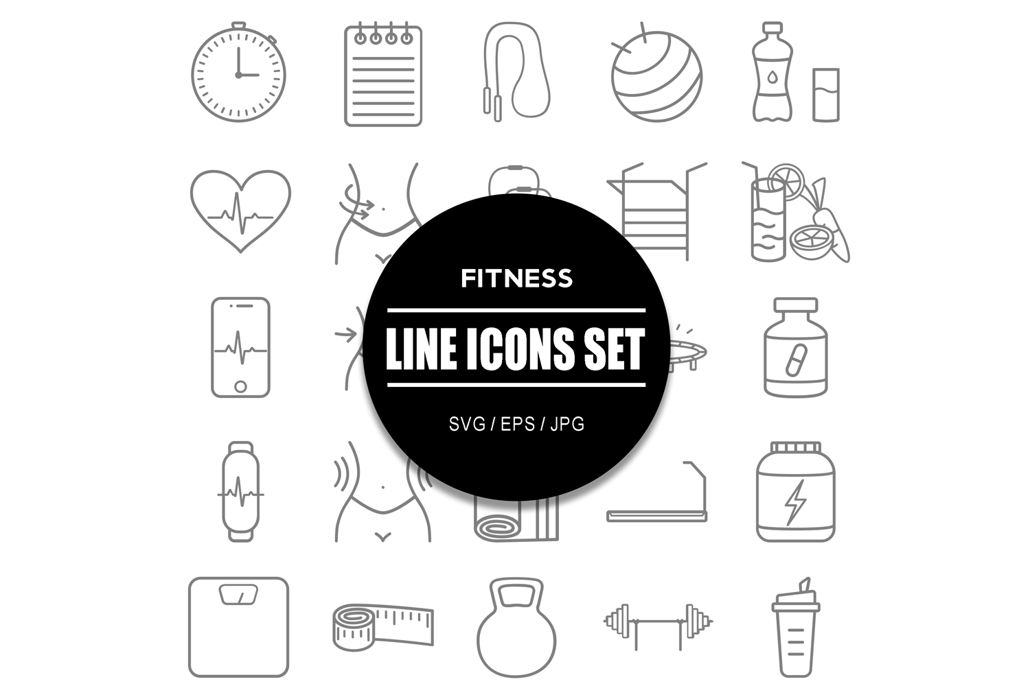 Fitness Gym Icon Set Bundle