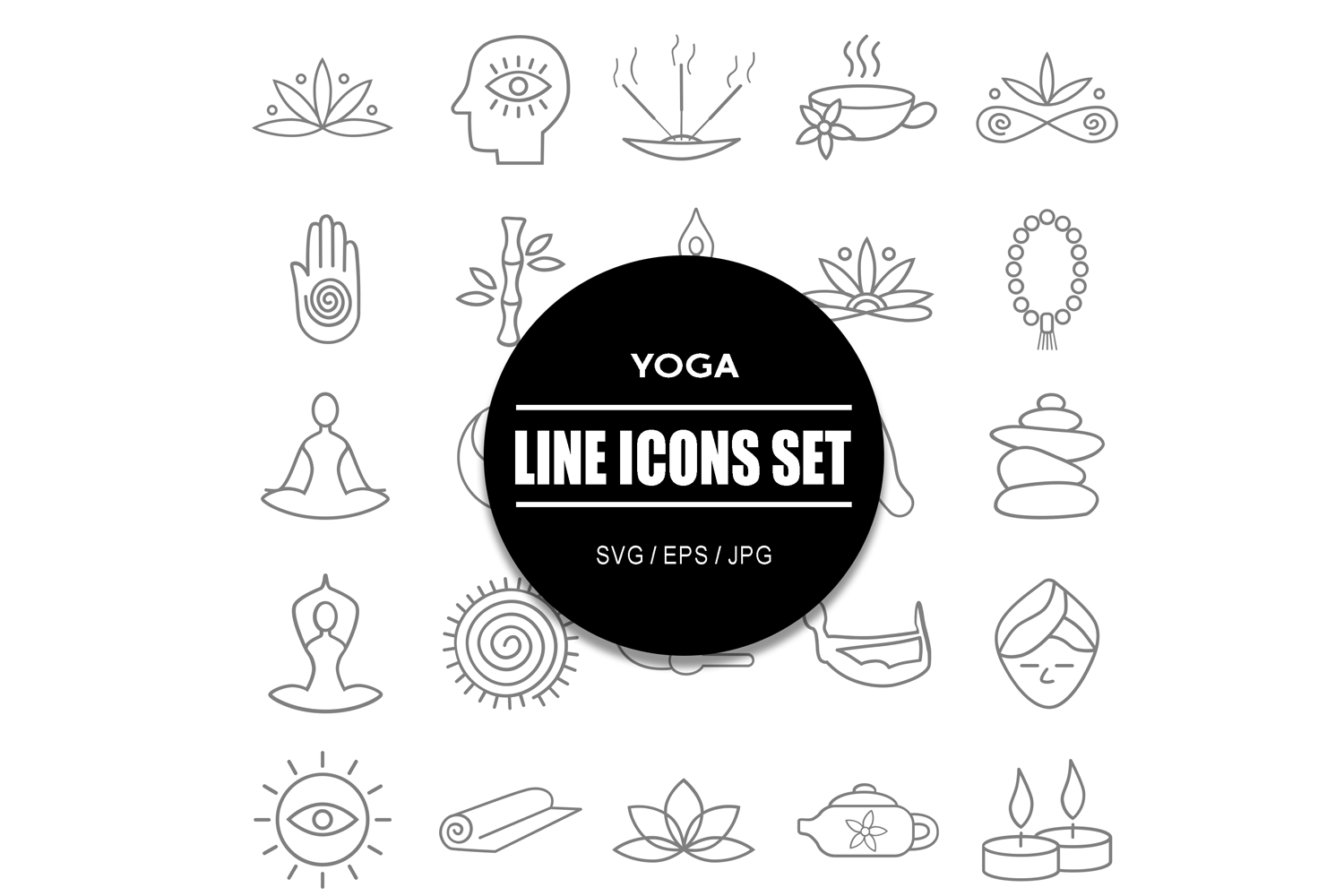 Yoga Meditation Icon Set Bundle