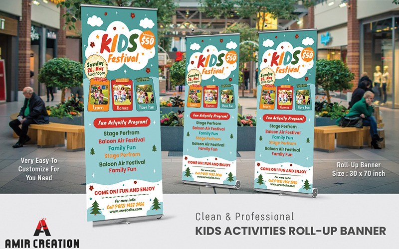 Colorful Kids roll up banner template Corporate Identity