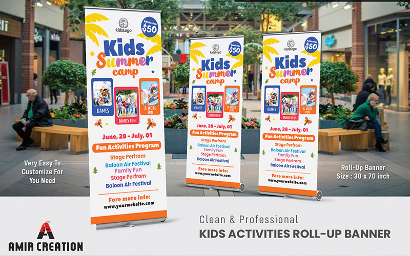 Kids Summer camp roll up banner Template Corporate Identity