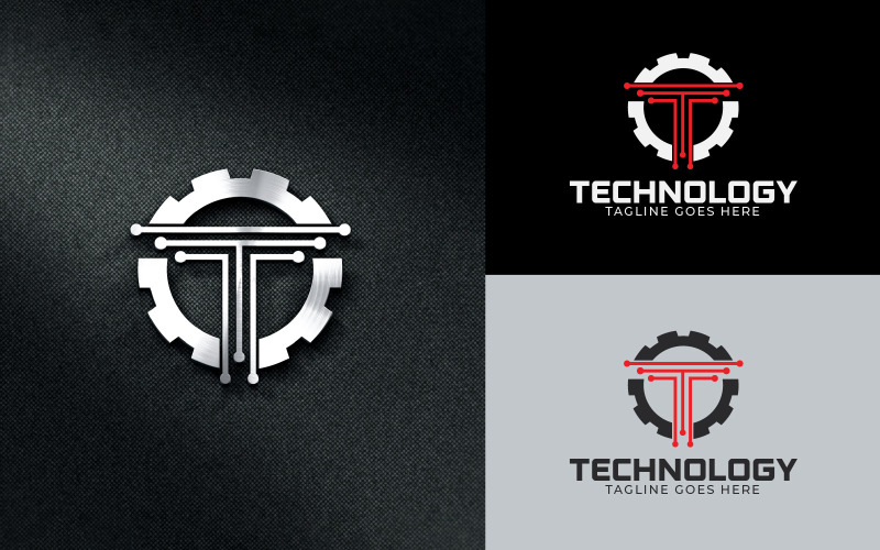 T Letter Technology Engineering Gear Logo Design Logo Template