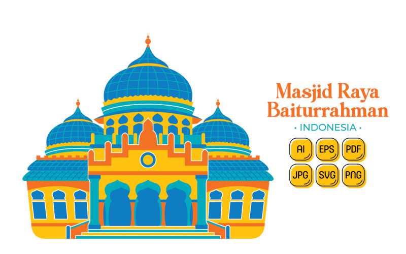 Baiturrahman Grand Mosque (Indonesia Travel Destination) Vector Graphic