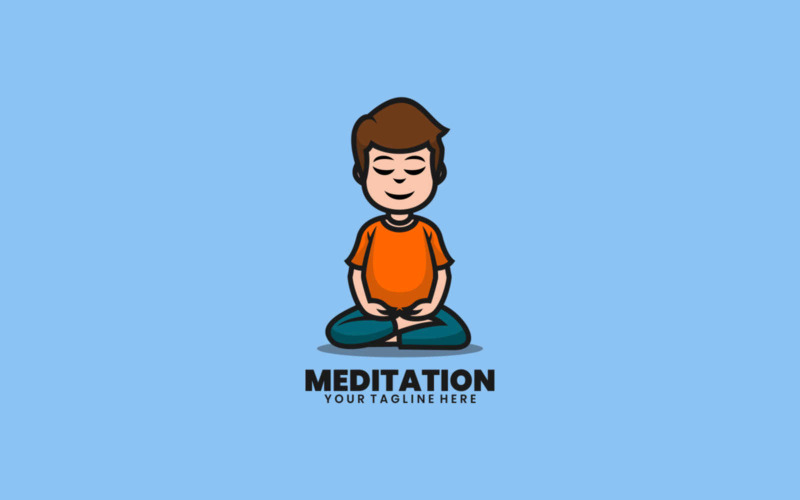 Meditation Mascot Cartoon Logo Logo Template