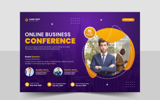 Abstract online business conference event flyer or live webinar invitation banner template