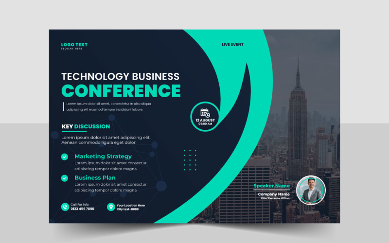 Business technology conference webinar flyer template and event invitation banner design Corporate Identity