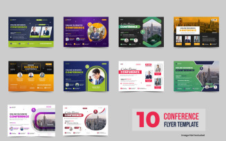 Conference flyer template set or business technology event social media banner layout