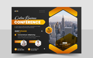 Online business conference banner or webinar horizontal flyer and invitation banner template