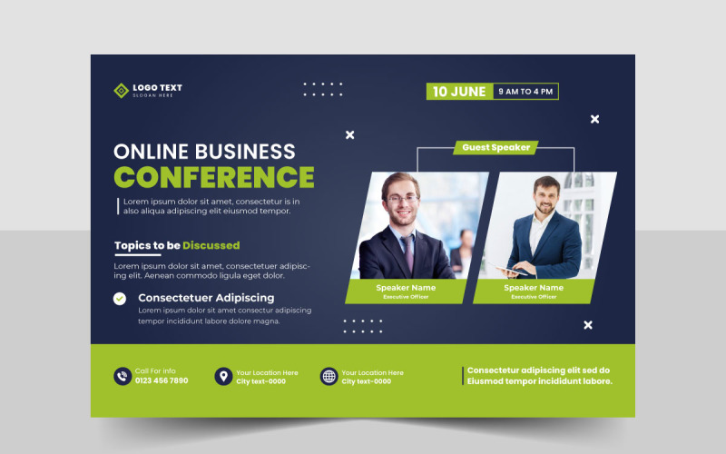 Online business conference event flyer or live webinar horizontal invitation banner template Corporate Identity