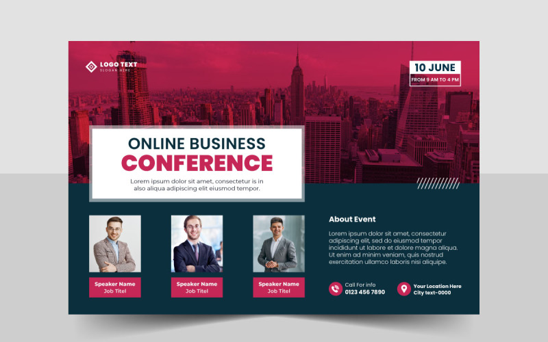Online business conference invitation banner or live webinar horizontal event flyer template Corporate Identity