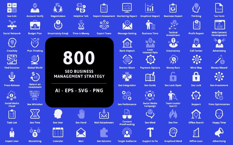 Seo Business Management Strategy Icons Icon Set
