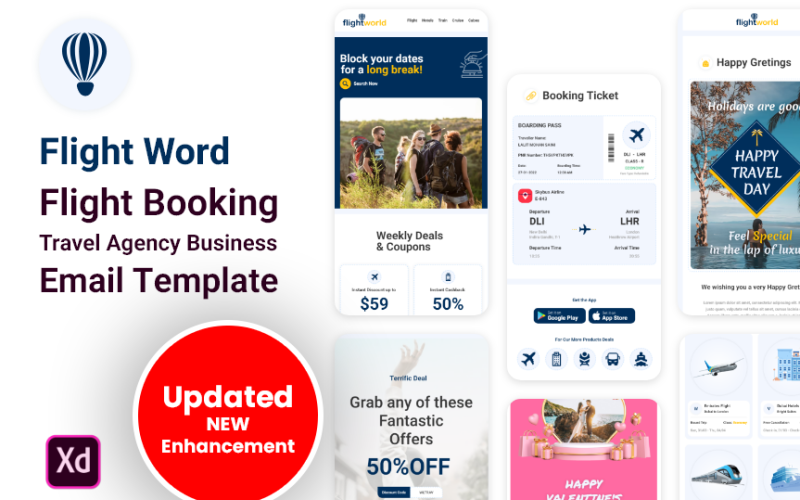 Flight Word- Flight Booking Travel Agency Business Email Template UI Element