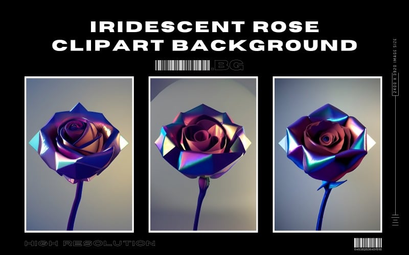 Iridescent Roses Clipart Bundle Background