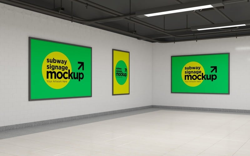 Subway Two Horizontal And One Vertical Signage Mockup Product Mockup