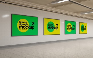 Subway Four Sign Horizontal Mockup