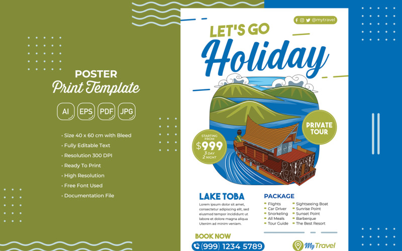 Holiday Travel Poster #02 Print Template Vector Graphic