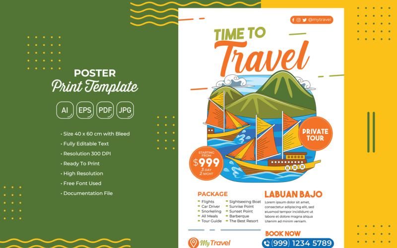 Holiday Travel Poster #03 Print Template Vector Graphic