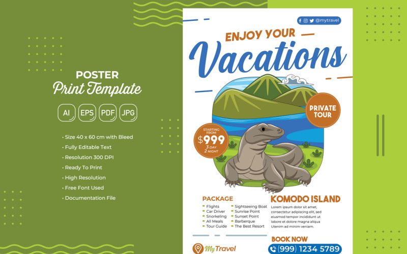 Holiday Travel Poster #05 Print Template Vector Graphic