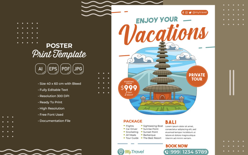Holiday Travel Poster #17 Print Template Vector Graphic