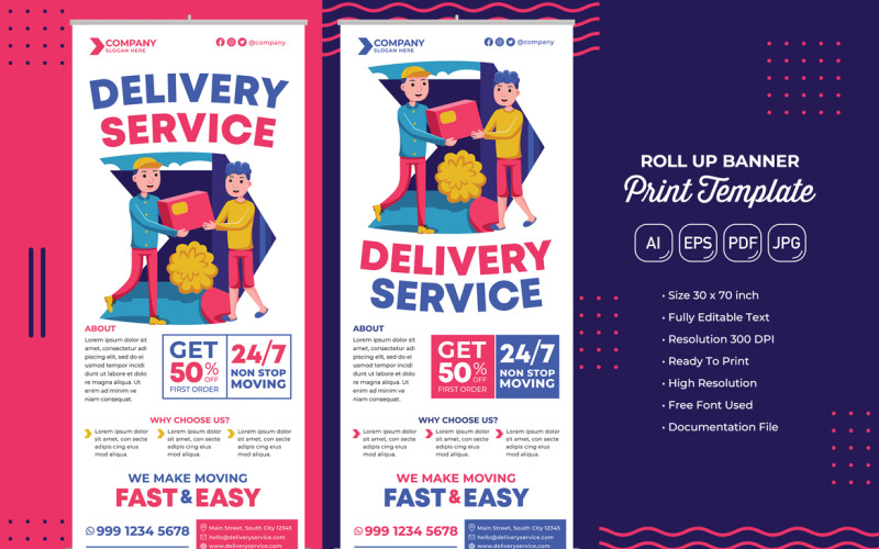 Delivery Service Roll Banner #01 Print Template Vector Graphic