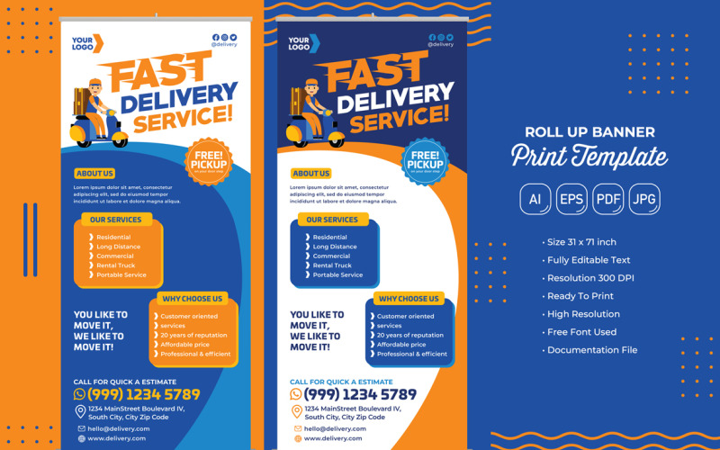 Delivery Service Roll Banner #02 Print Template Vector Graphic