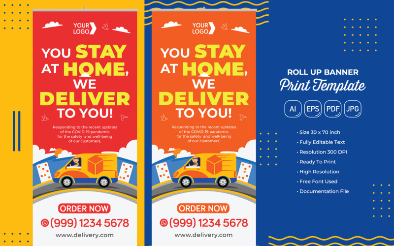 Delivery Service Roll Banner #03 Print Template Vector Graphic