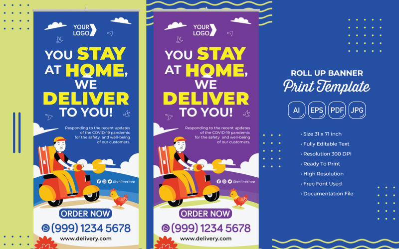 Delivery Service Roll Banner #04 Print Template Vector Graphic