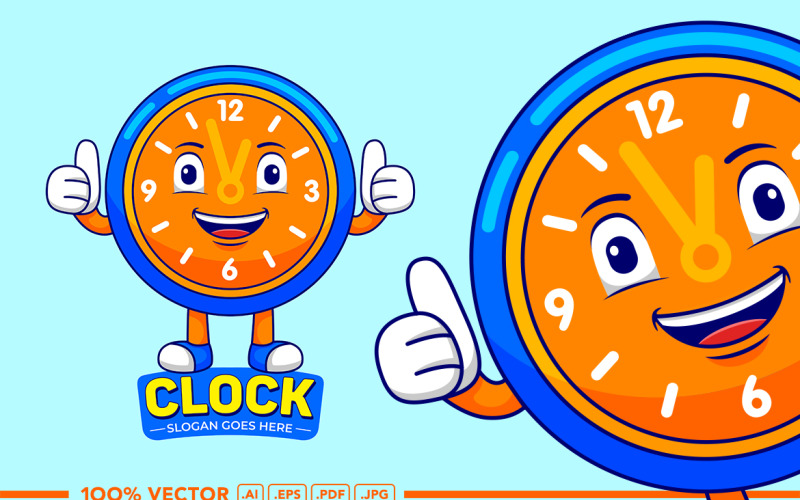 Clock Mascot Logo Vector Style Vector Graphic