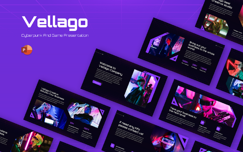 Vellago - Cyberpunk and Game Powerpoint Template PowerPoint Template