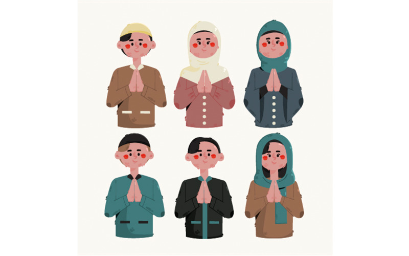 Eid Mubarak Muslim People Characters Illustration