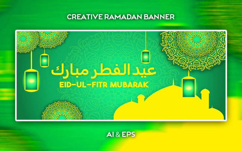 Luxury Eid-Ul-Fitr Mubarak Green Gradient Vector Banner Design Corporate Identity