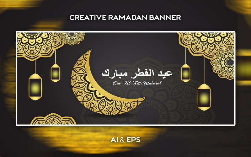 Luxury Eid-Ul-Fitr Mubarak Mandala Vector Banner Design Corporate Identity