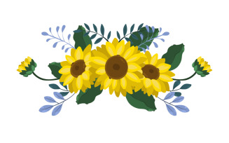 Sunflower with Green Leaves Illustration