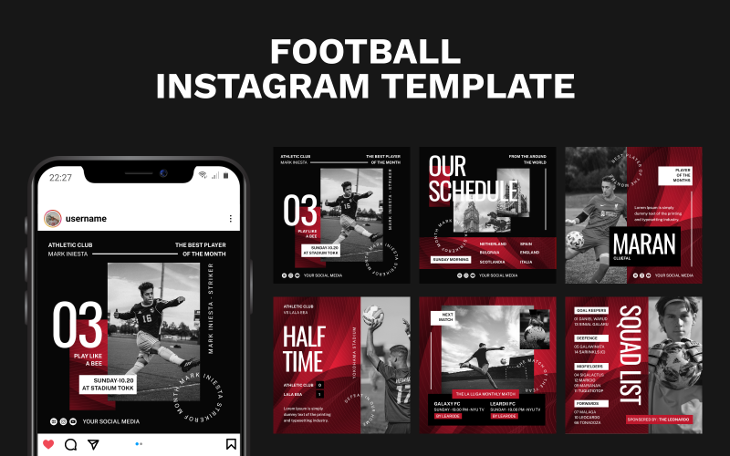 Football Instagram Post Template Social Media